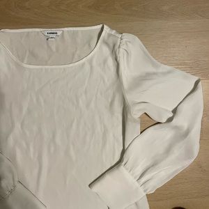 express | white blouse with button detail on sleeve